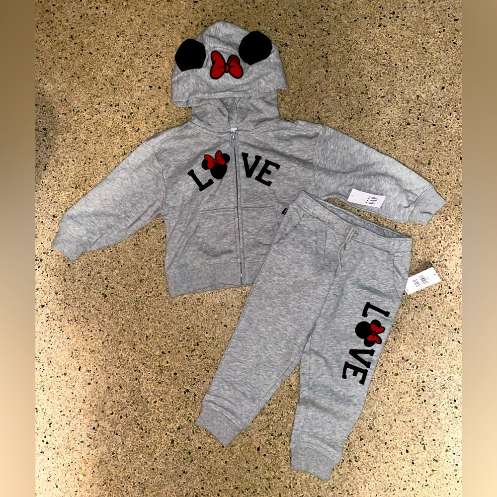baby GAP x Disney grey Minnie Mouse jacket with hoodie and jogger pants 2T - NEW